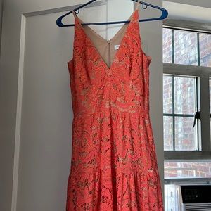 Coral colored lace Dress the Population maxi dress, size small EUC